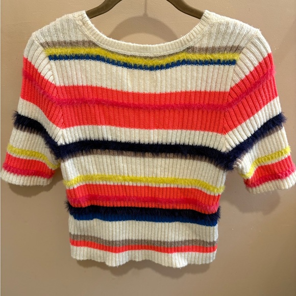 Anthropologie Maeve Short-Sleeve Multi-Stripe Eyelash Sweater Women’s Medium - Picture 8 of 11
